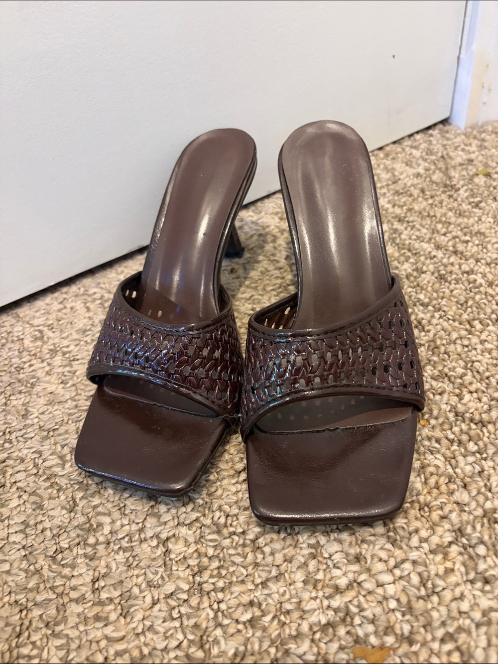 Women's Brown Woven Slide Mule Heels